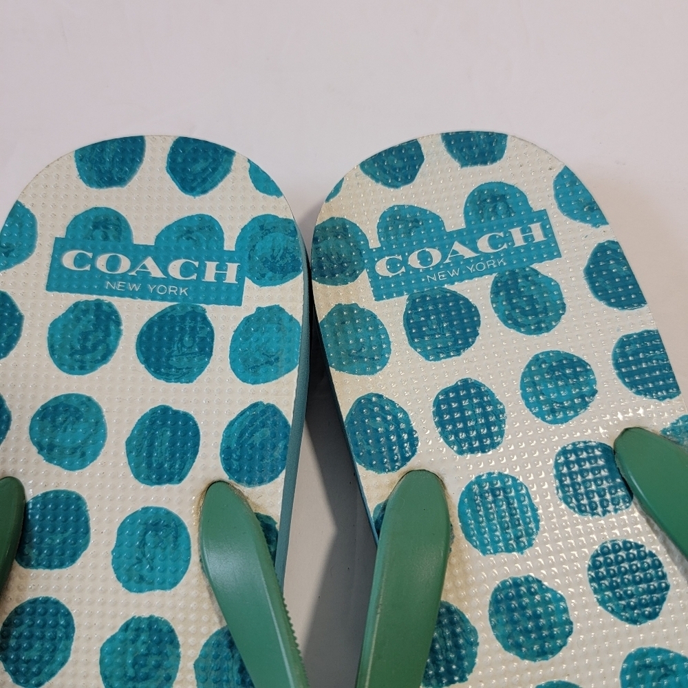 Coach Blue Polkadot Thong Sandals Size 7-8 Beachy Resort Casual Quite Luxury - Picture 5 of 11